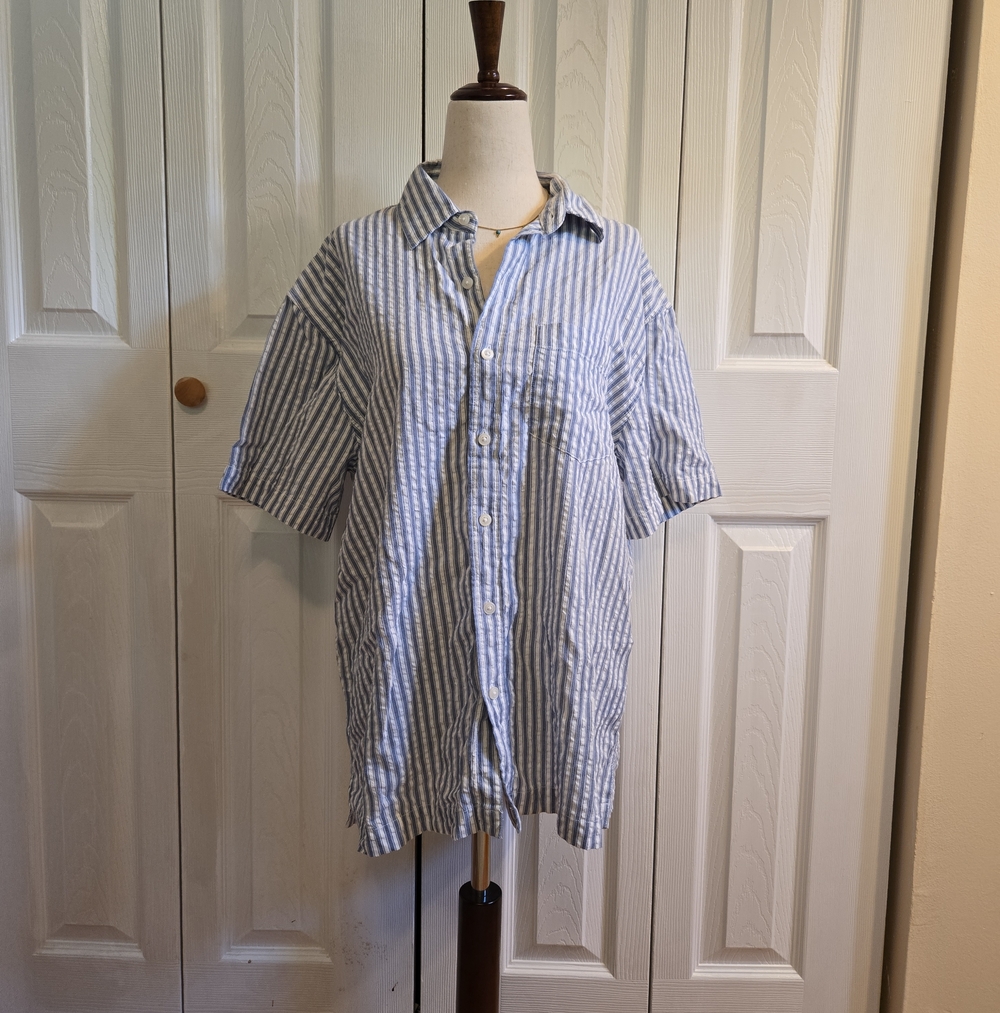 American Eagle Striped Short-Sleeve Button-Down